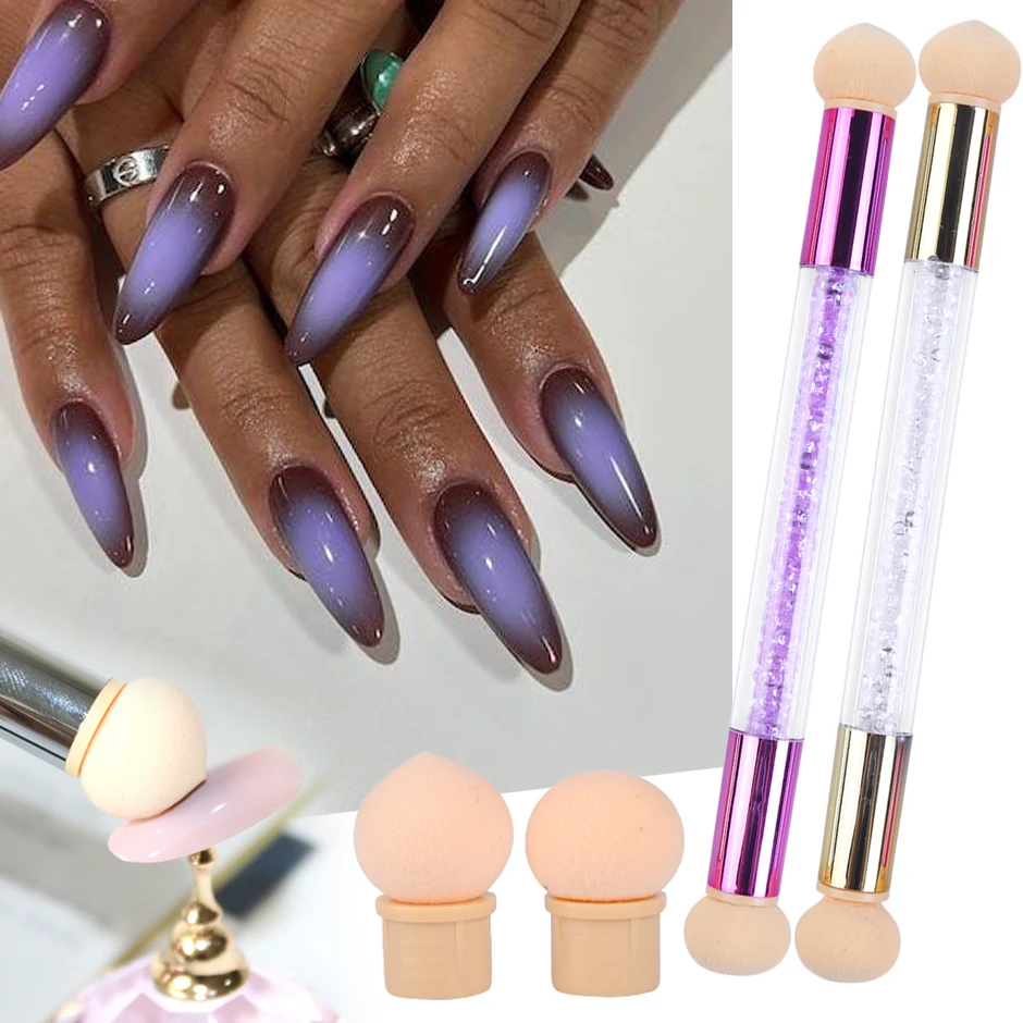 Sponge Head Nail Brush Ombre Effect Nail Art Pen Round Sharp Blooming Gel Polish Gradient Brushes for Manicure Accessories SA945