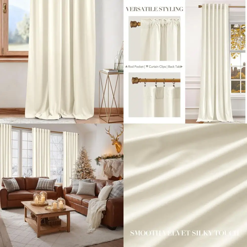 

Ivory 96 Velvet Insulated Curtains - Heavy Duty, Room Darkening, Set of 2 for Patio, Hall, Villa, Bedroom