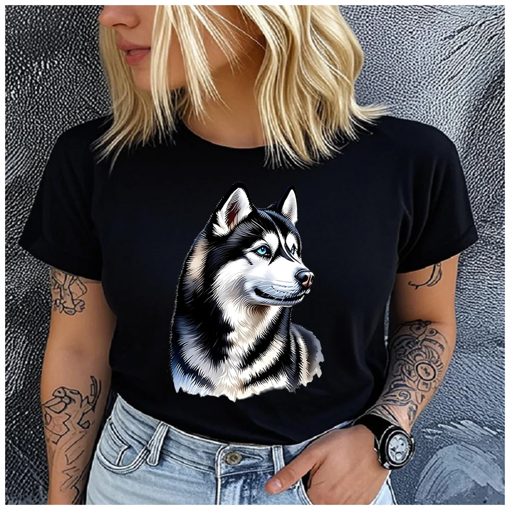 Cotton 100% Cool Blue Eyes Husky Graphic T Shirt Women Fashion Siberian Husky Lover Daily Casual Basic Top