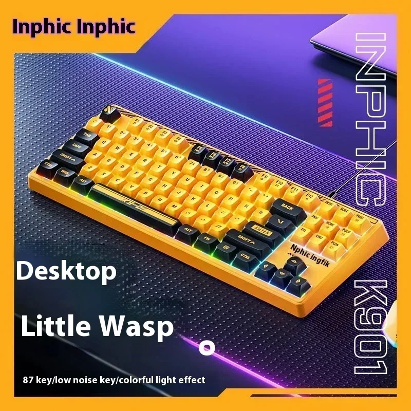 2024 new inphic K901 Wired Keyboard and Mouse Combo Set 87 Keys Silent Noiseless for Laptop Computer Gaming E-sports Office Use