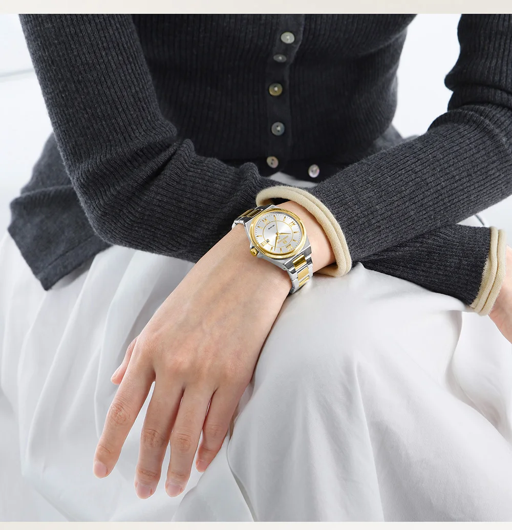 NAVIFORCE Women's Casual Stainless Steel Watch 3ATM Waterproof Date Display Classic Casual Daily Wristwatch Reloj Mujer Gift Box