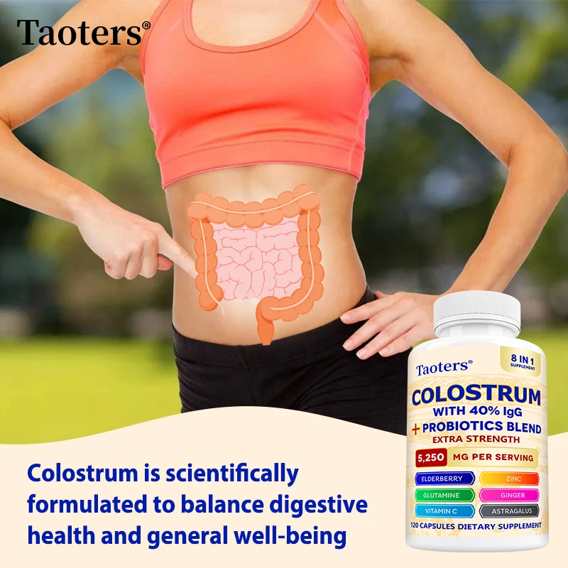 Colostrum Capsules with IgG & Probiotic, Boost Immune Gut Digestive Health, Energy Athletic Performance, Non-GMO, 120 Counts