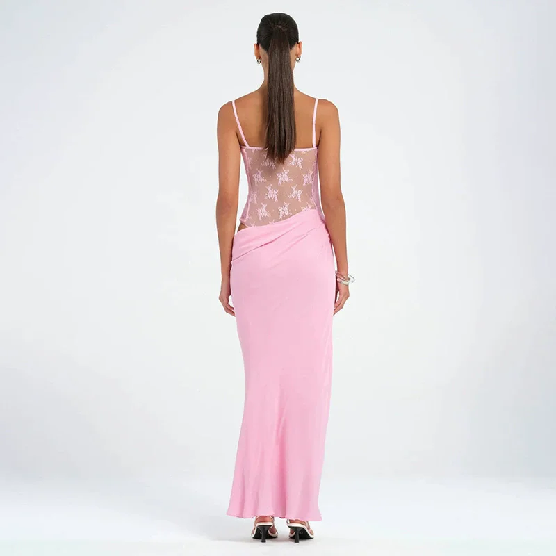 Robe noire sans manches, dos nu, dentelle florale, Sexy, maille ajourée, transparente, col en v, moulante, robe de soirée, 2025