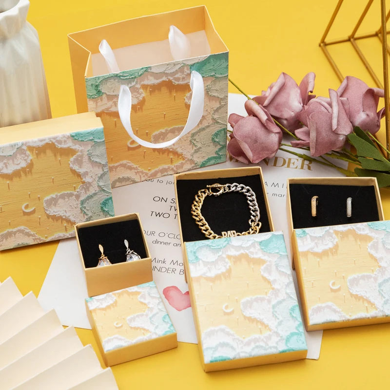 Gold Pink Color Ink Cloud Fashion Jewelry Packaging Cardboard Cases Earrings Rings Necklaces Display Set Exquisite Gift Boxes