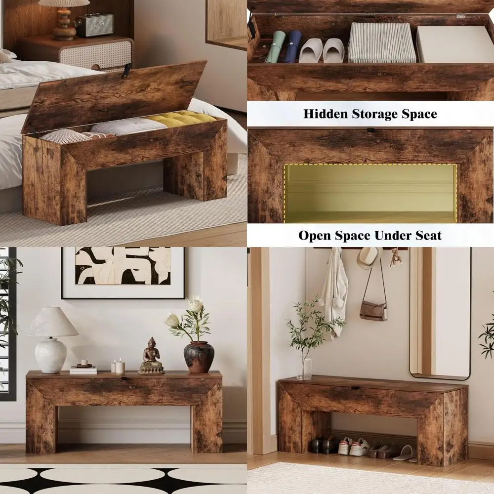 

43, деревенская коричневая деревянная скамья для обуви с подъемным верхом, мебель для прихожей в стиле фермерского дома для внутреннего использования