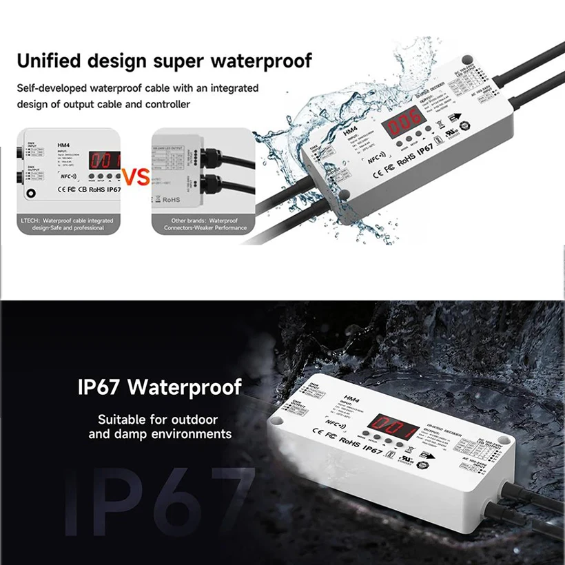 LTECH HB4 0/1-10V DALI DMX512/RDM Bluetooth 4In1 Waterproof NFC CV Decoder AC