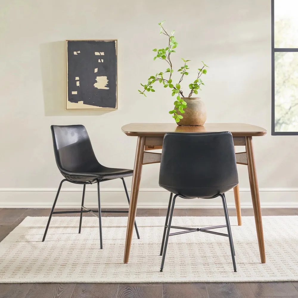 

18.13 x 20.25 x 30.13 Inches Leather Dining Chair, Set of 2，for dining tables, home offices, or additional seating, Black
