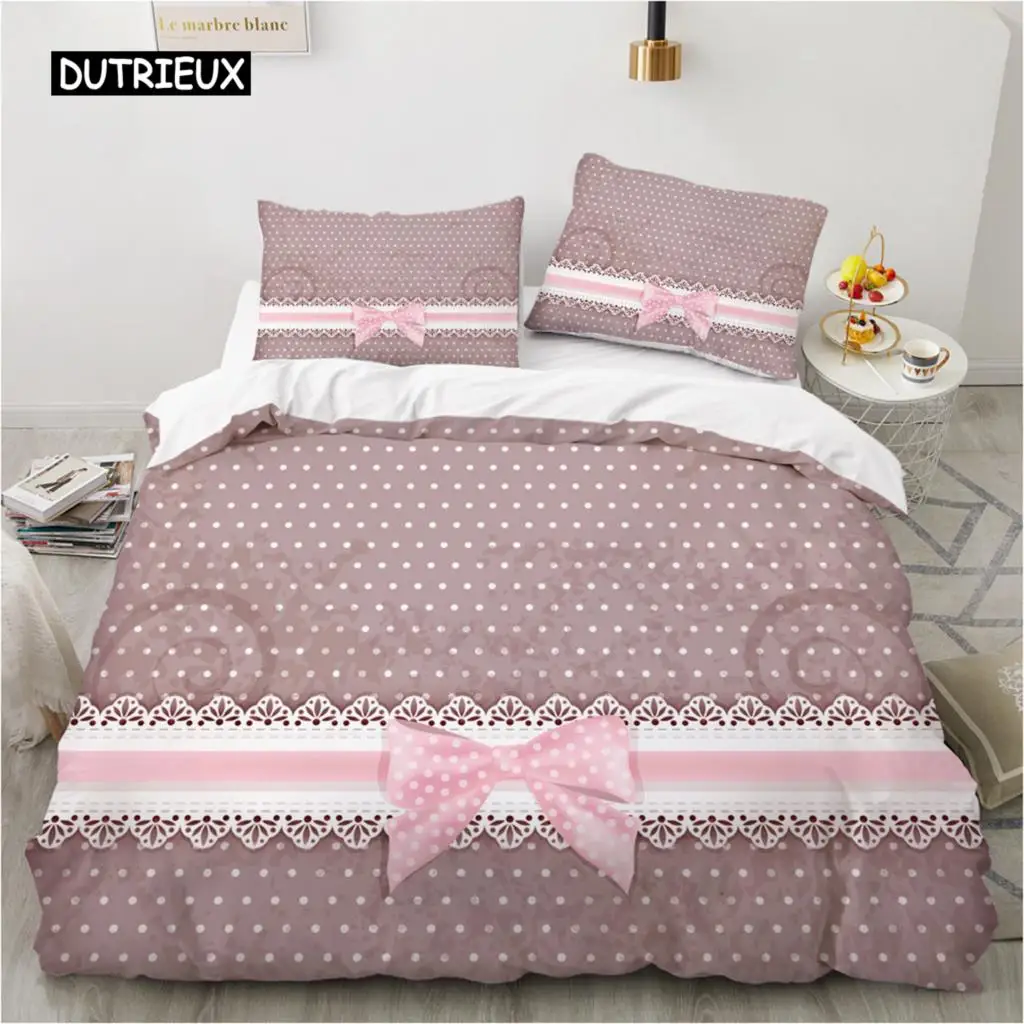 

Luxury 3D Bedding Set Europe Queen King Double Duvet Cover Set Bed Linen Comfortable Blanket/Quilt Cover Bedding Set Bow Pink