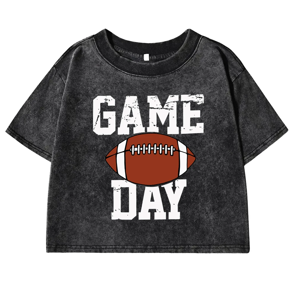 Game Day Rugby Letter Graphic Print Female T-Shirts Washed Fitness Crop Top Harajuku Summer Clothing Cotton Quality T Shirt