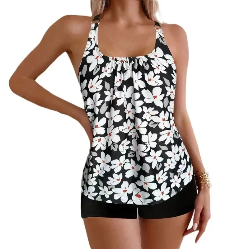 2026 Floral Printed Tankini Set Two Piece Swimsuit Short Women Straped Swimwear Female Bathing Suit Beachwear Swimming Summer