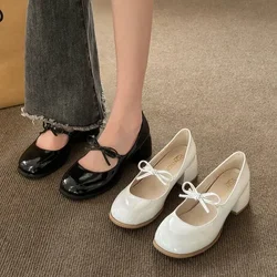 High Quality Women's High Heels Comfortable Womens Mary Jane Shoes Shallow Mouth Loafers Fashion Slip on Thick Heel Talon Femme