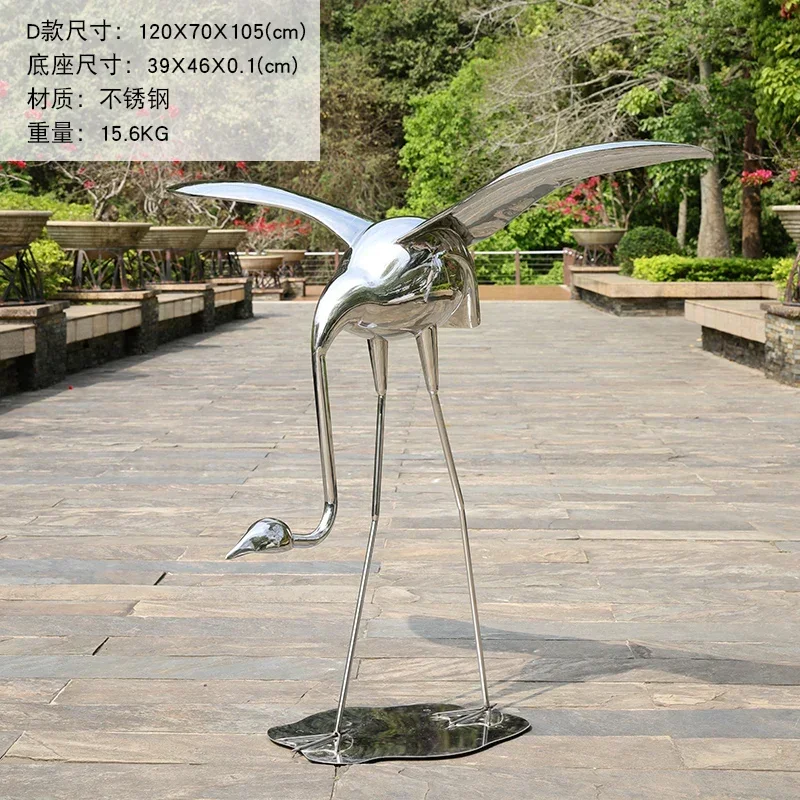 Stainless Steel Flamingo Pool Decoration Hotel Lobby Lawn Outdoor Landscape Device Artwork Floor Sculpture Crane