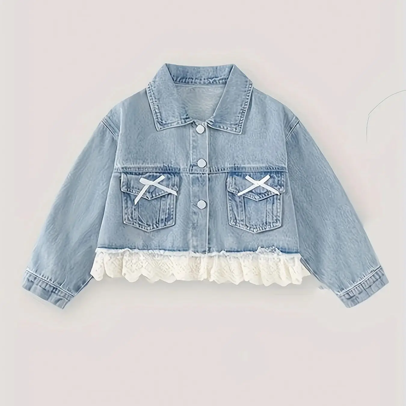 

Girls' New Cute Bow Lapel Comfortable and Elegant Lace Thin Outwear Casual Western Style Jacket