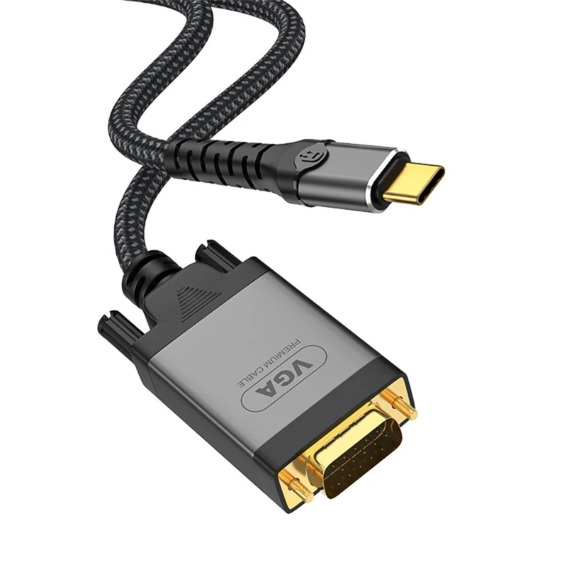 adaptador usb tipo c para vga, conversor macho para macho, saída vídeo 1080p com design conectores banhados a ouro