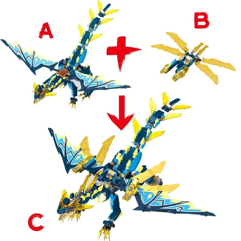 859pcs MOC Elemental Dragon Creative Building Block Bricks Compatible 71792 Ninjas Series Ornaments Children's Toys for Kid Gift view 3