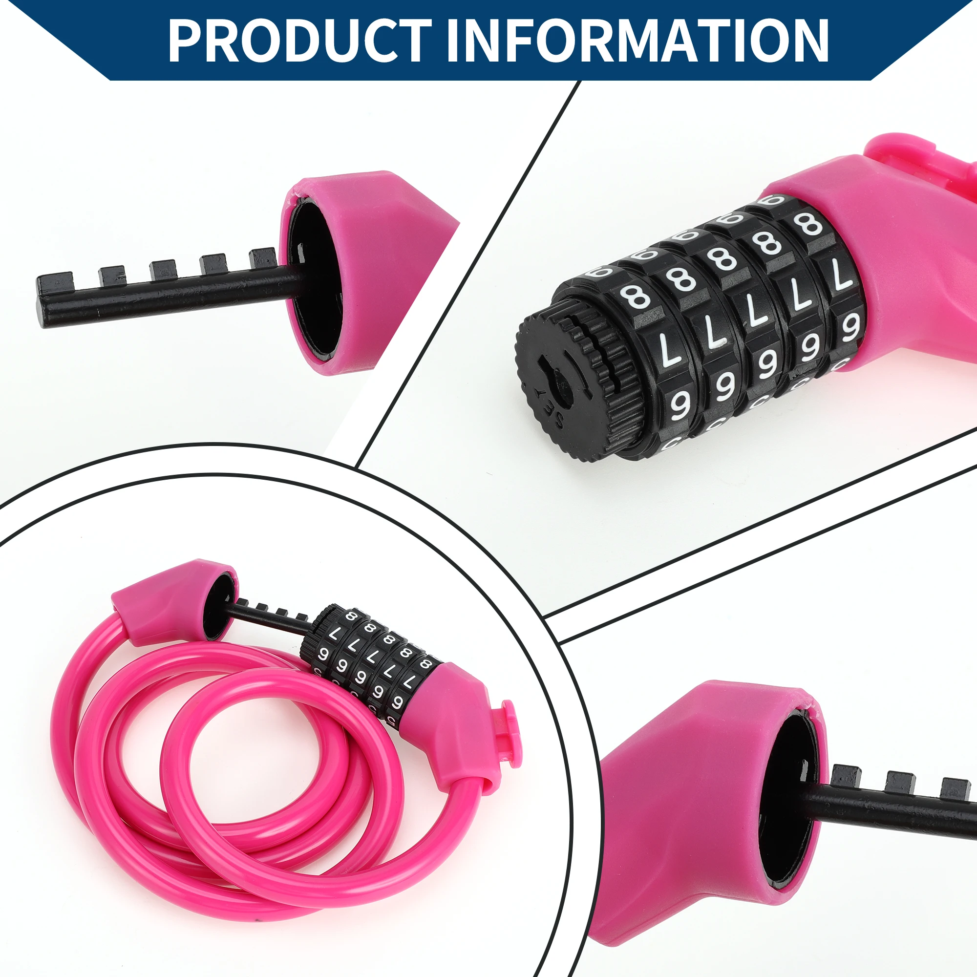 X Autohaux قفل الدراجة/قفل سلسلة الدراجة القابل للتعديل 5 أرقام قفل كابل الدراجة القابل لإعادة الضبط سبائك الزنك ABS PVC 133 سم / أرجواني #3