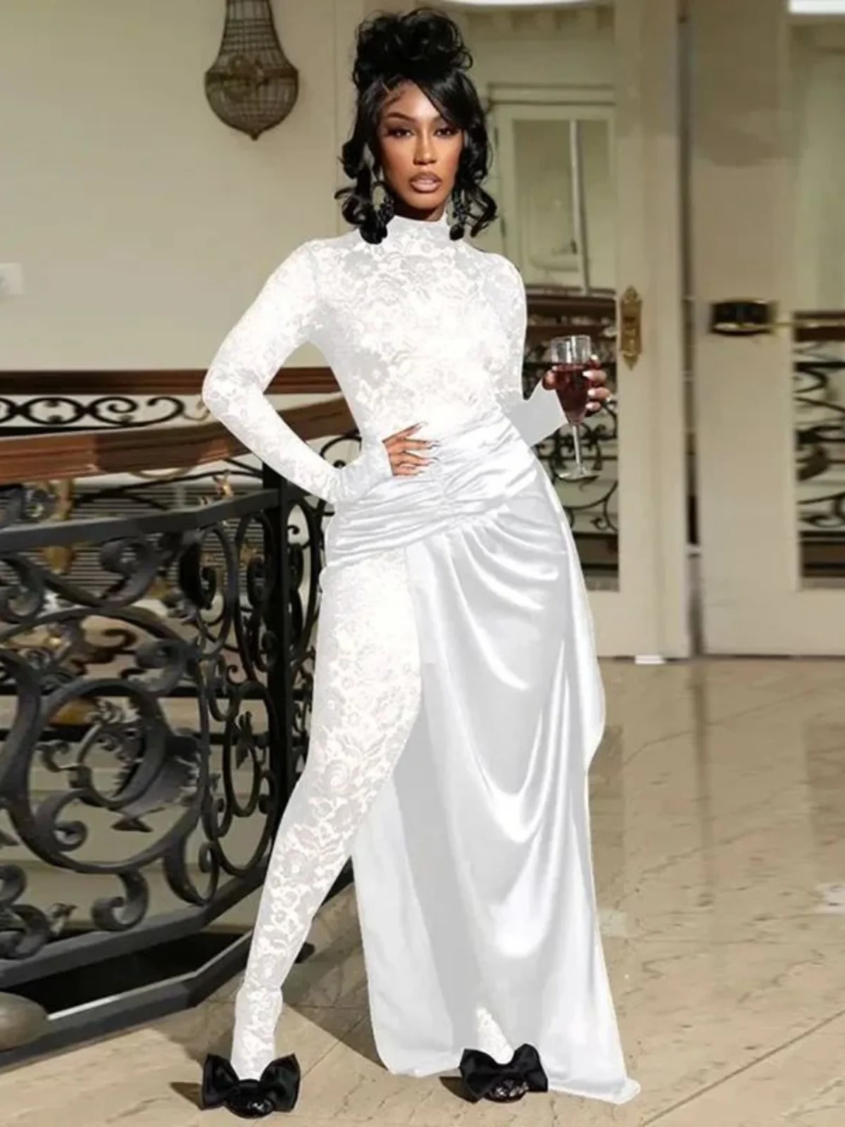 Set gonna tuta sexy in pizzo Set pantaloni lunghi slim fit a vita alta da donna Abbigliamento casual f Gonna corpo Ensemble Faionable Trendy