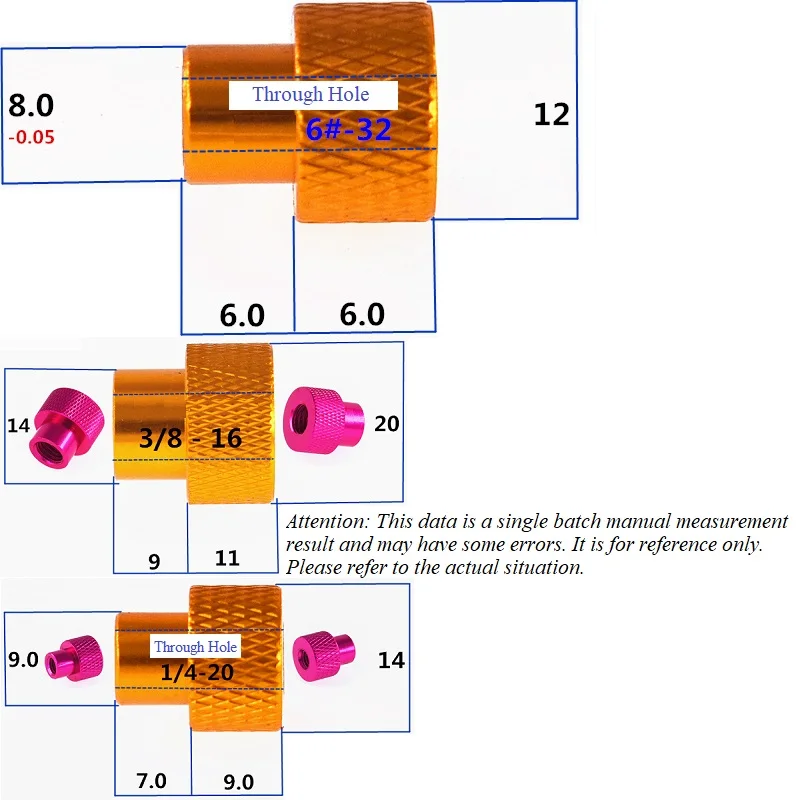 Weiyi 6#-32 1/4-20 3/8-16 UNC Aluminum Alloy Knurled Thumb Nuts Through Hole Colorful Grip Knob Hand Tighten Twisted Nut