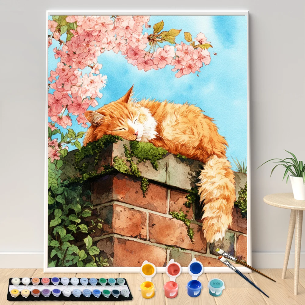 Malen nach Zahlen 40x50cm Sets „Unter dem Kirschblütenbaum“ – Bild nach Zahlen für Heimdekoration, handgemaltes DIY-Geschenk