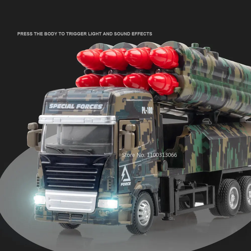 1:32 Simulation Military Missile Rocket Launcher Trucks Diecast Model Toy Vehicle Sound And Light Pull Back Gift Toys For boys