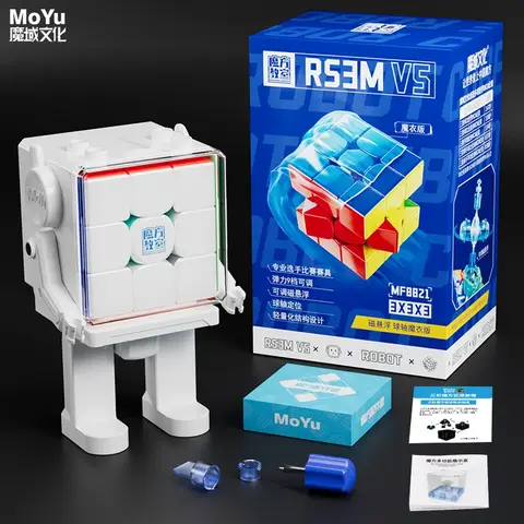 MoYu Robot RS3M V5 3x3 Dual Adjustment Version Cube Speed Magic Puzzle Cube No Sticker MagLev Ball-Core Magic Cloth Version