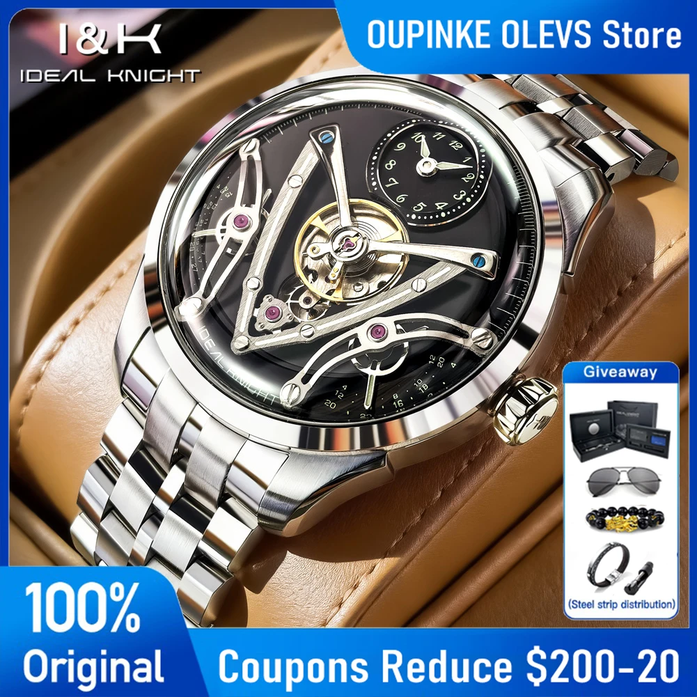 IDEAL KNIGHT Top Luxury Brand Men's Automatic Mechanical Watch Waterproof  Business Tourbillon Skeleton Watches For Man 6821