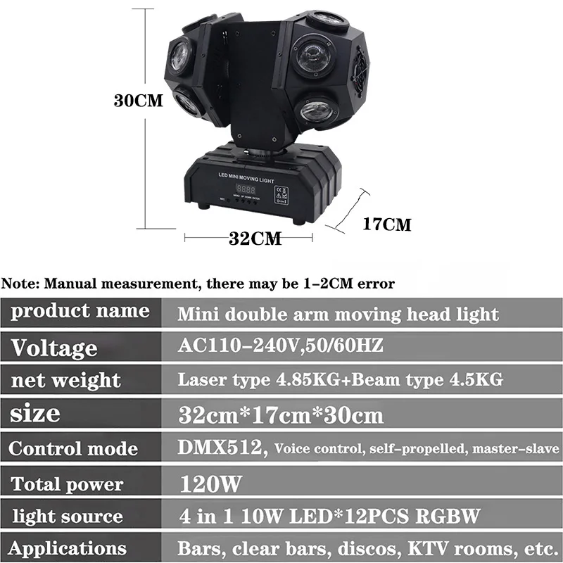 Imagem -04 - Duplo Braços Beam Laser Light Projector Rgbw Dmx512 Som Movendo Cabeça Local Rotação dj Disco Bar Festa Luz de Palco 120w