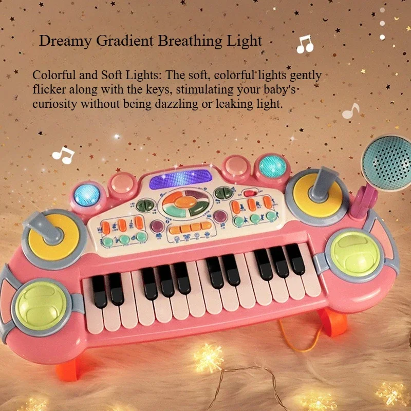 Tastiera per pianoforte per bambini a 24 tasti con microfono Strumento musicale elettronico Giocattolo di apprendimento interattivo Regalo educativo per ragazze e ragazzi