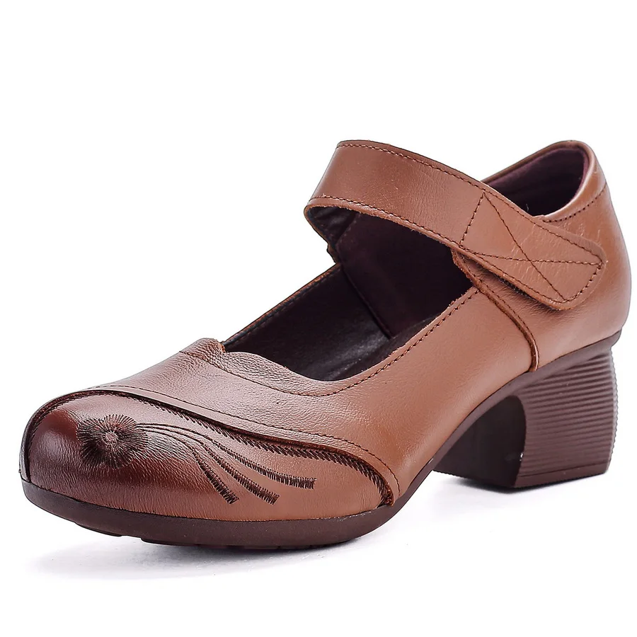 

Women's Real Leather Mary Jane Shoes New Elderly Ladies Chunky Heel Comfortable Dress Shoes for Daily Wear Woman Antique Pumps