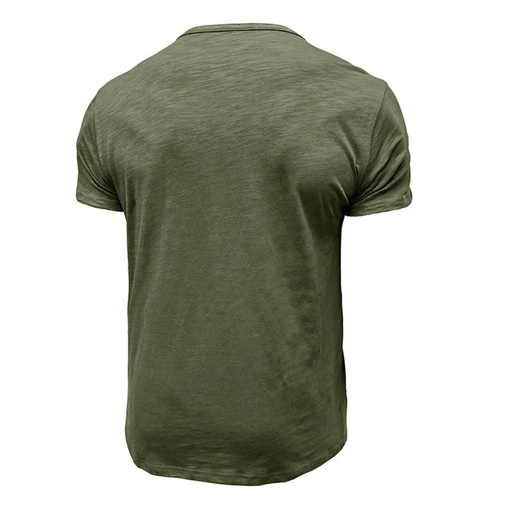 Herren Casual Henley-Shirt aus Baumwolle, Atmungsaktiv, Sommer-Kurzarmshirt, Weicher Stoff, Modisches T-Shirt im Schlichten Stil, Herren-Oberteil – Detail 7