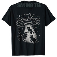 Funny Cat UFO Cute Kitty Space Spaceship Alien Aesthetic T-Shirt Y2k Design Kitten in Space-Ship Graphic Outfit Novelty Tee Tops