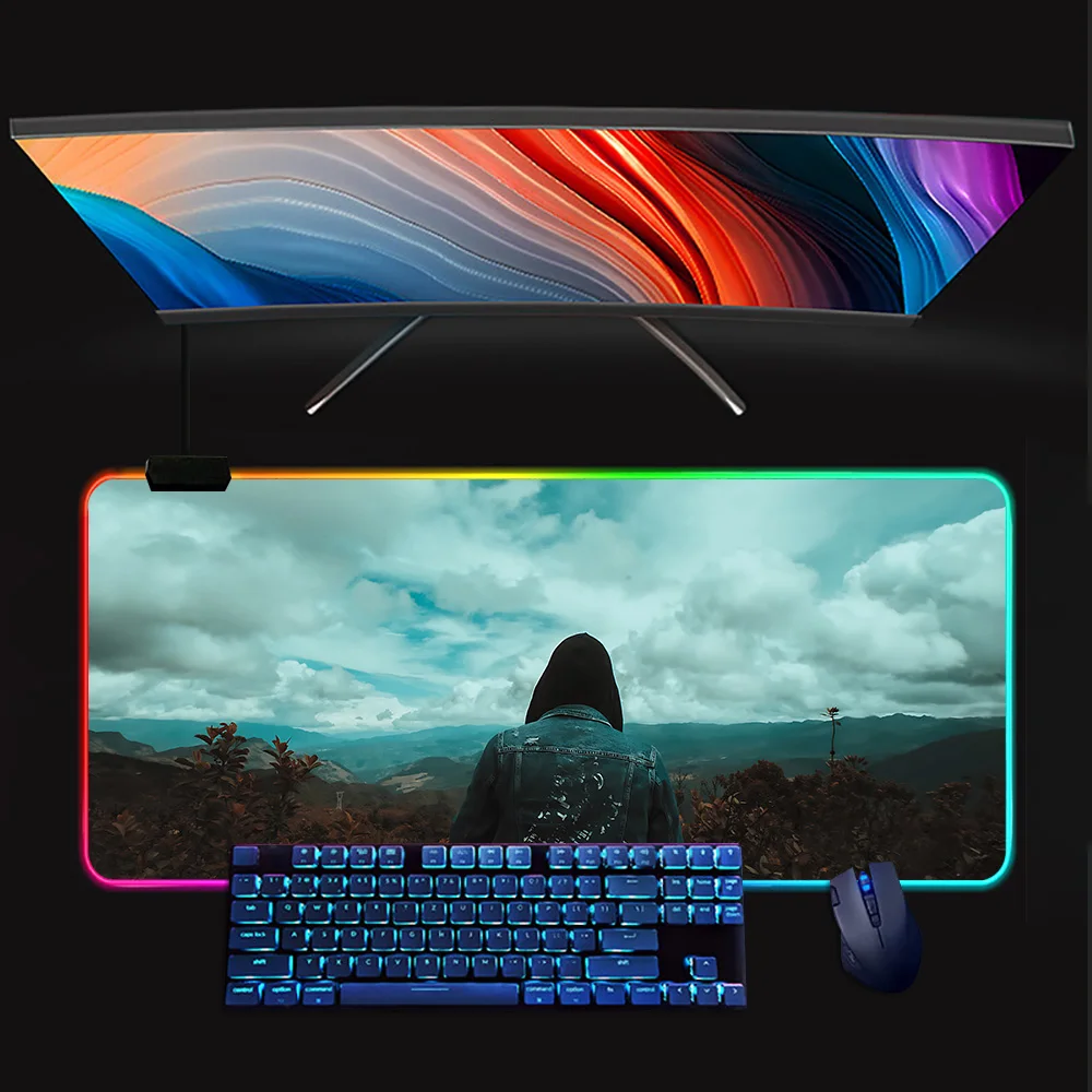 linkin park RGB Pc Gamer Keyboard Mouse Pad Mousepad LED Glowing Mouse Mats Rubber Gaming Computer Mausepad