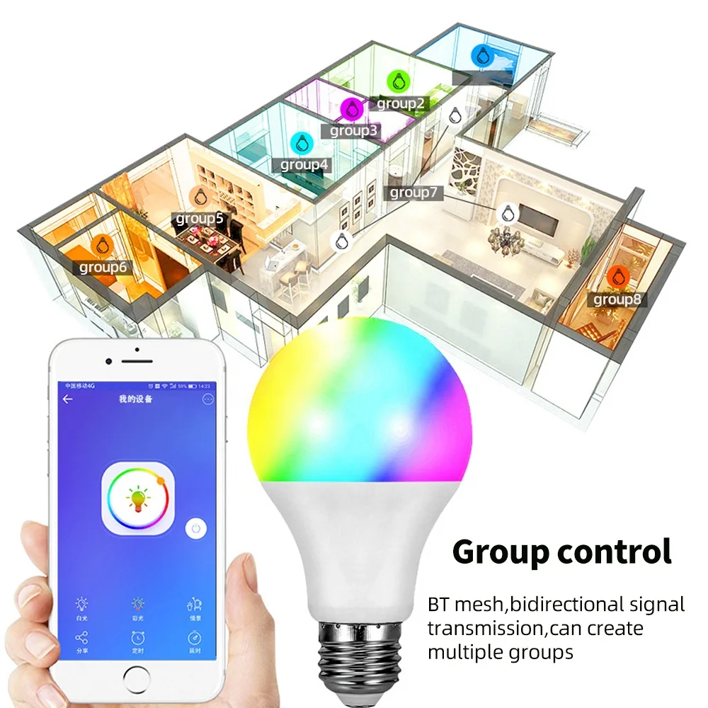 High bright full color changing A60 5w 10w RGBW wifi led light E27 B22 E14  RGB smart led bulb compatible with Alexa google home