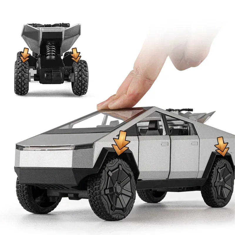 Tesla-Off-Road Truck Pickup Toy para crianças, 1:24 Alloy Car Model, Diecasts Brinquedo Metal, Simulação Luz e Som, Presente