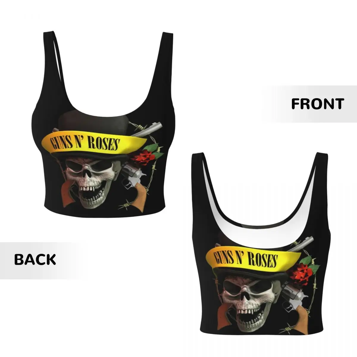 مخصص النساء البنادق ن روز شعار Steampunk الموسيقى طباعة حمالات الصدر الرياضية عالية التأثير الصالة الرياضية تجريب الجري المحاصيل تانك القمم #5