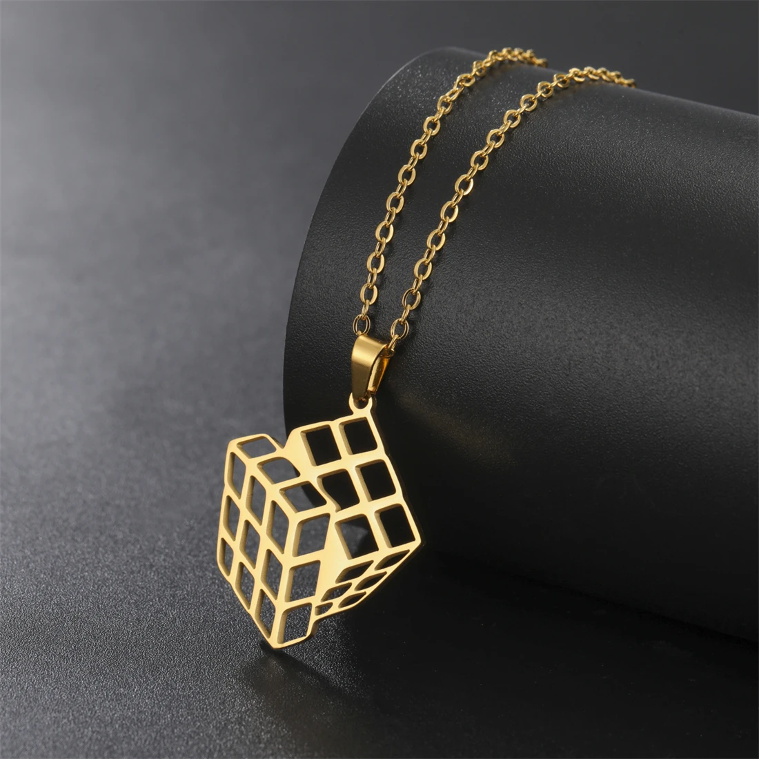 EUEAVAN Funny Magic Cube Necklace For Women Men Stainless Steel Fashion Charm Geometry Pendant Chain Game Party Jewelry Gifts