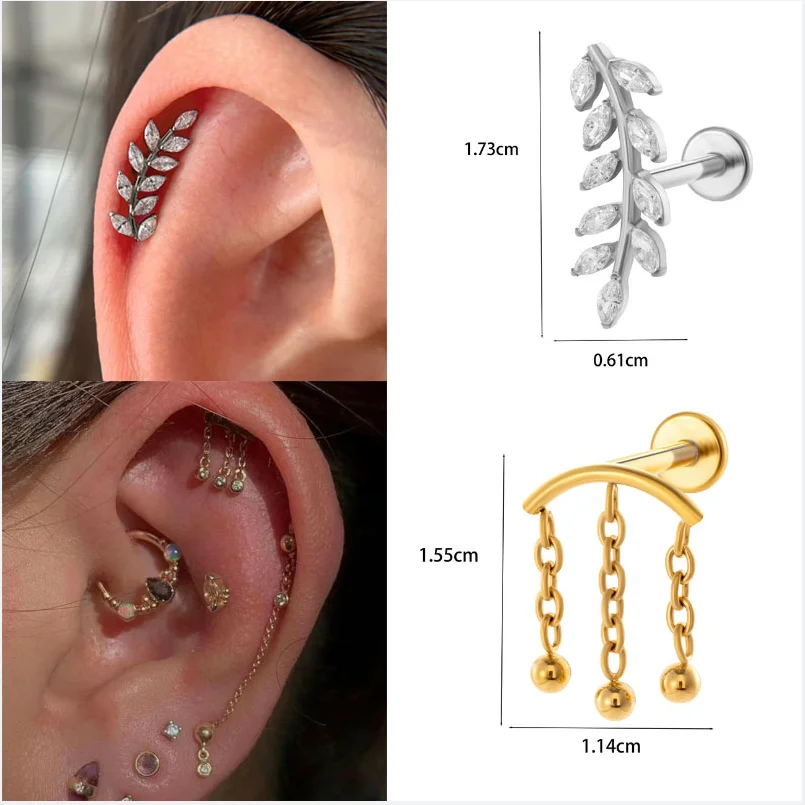 Titânio Deixa Lua CZ Piercing para Mulheres Labret, Lip Stud, Orelha Cartilagem, Tragus Helix, Daith Lobe, Jóia do Corpo, F136, G23, 1Pc