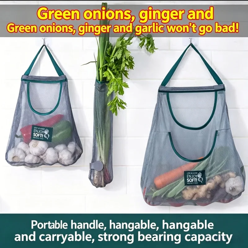 Kitchen storage mesh bag breathable fruit and vegetable mesh reusable garlic wall  ginger onion potato home storage bag view 4