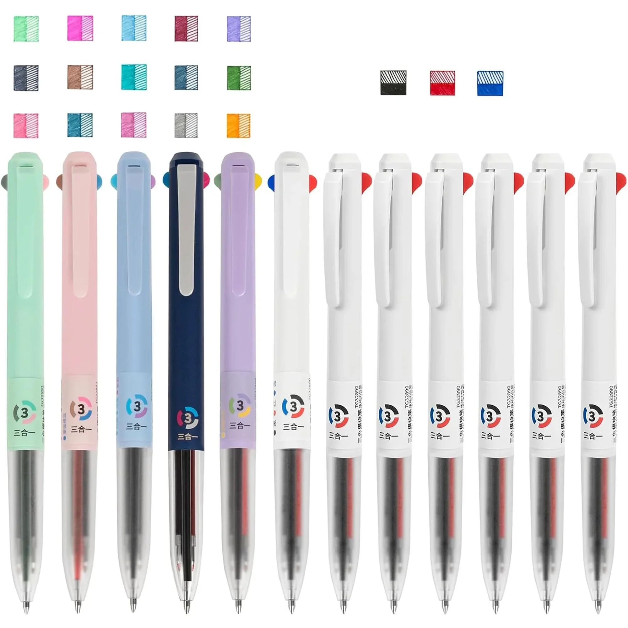 

6/12Pcs Three Color Ballpoint Multifunction Writing Drawing Kawaii Stationery Plastic Portable Student Household