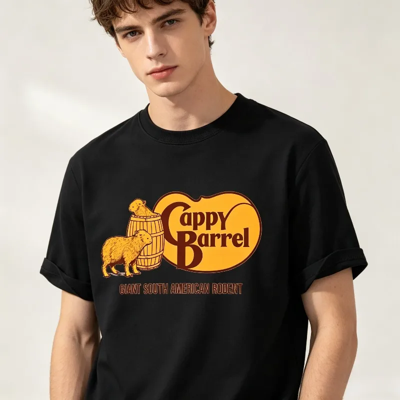 Casual Short Sleeve T-shirt Cappy Barrel Giant South American Rodent Capybara Barrel Logo  Cute Animal Casual Streetwear Unisex