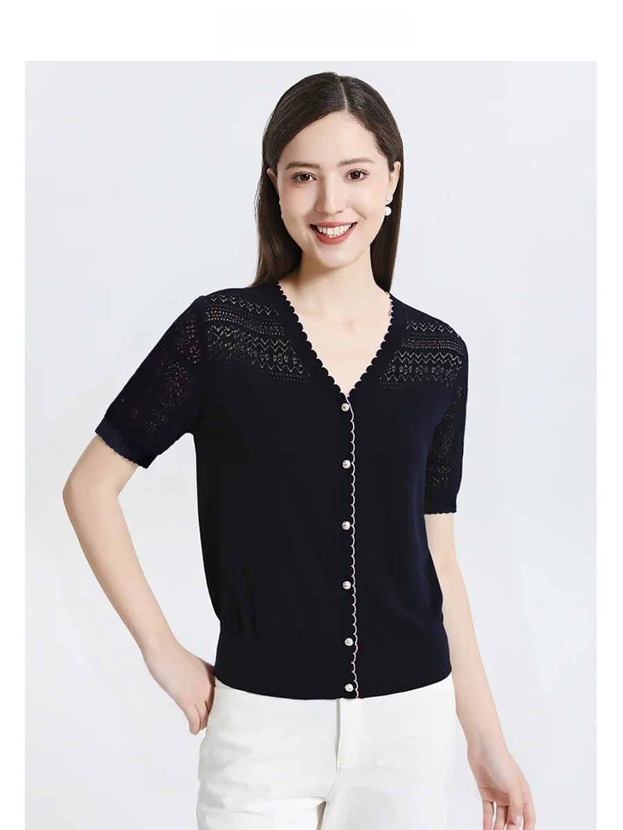 

Fashionable V-Neck Knitted Open Cardigan Loose Short Sleeve Large Size Summer New Style Women's Clothing Casual Loose Fit