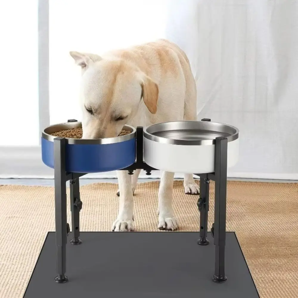 

Wrought Iron Dog Bowl Stand Adjustable Width Adjustable Height Pet Feeder Rack Single/Double Bowls Non-slip