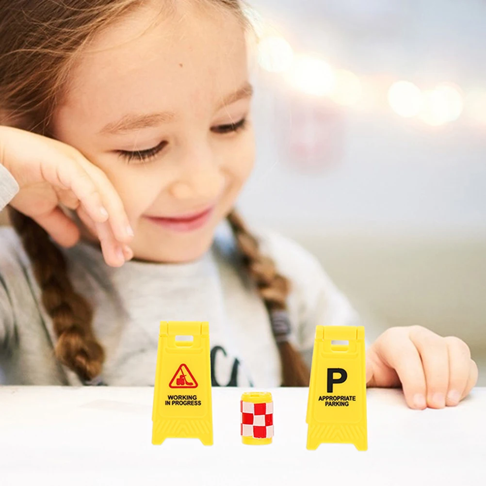 

1 Set Traffic Signs For Kids Pretend Play Street Barrier Miniature Road Signs Simulation Playset Traffic Tool