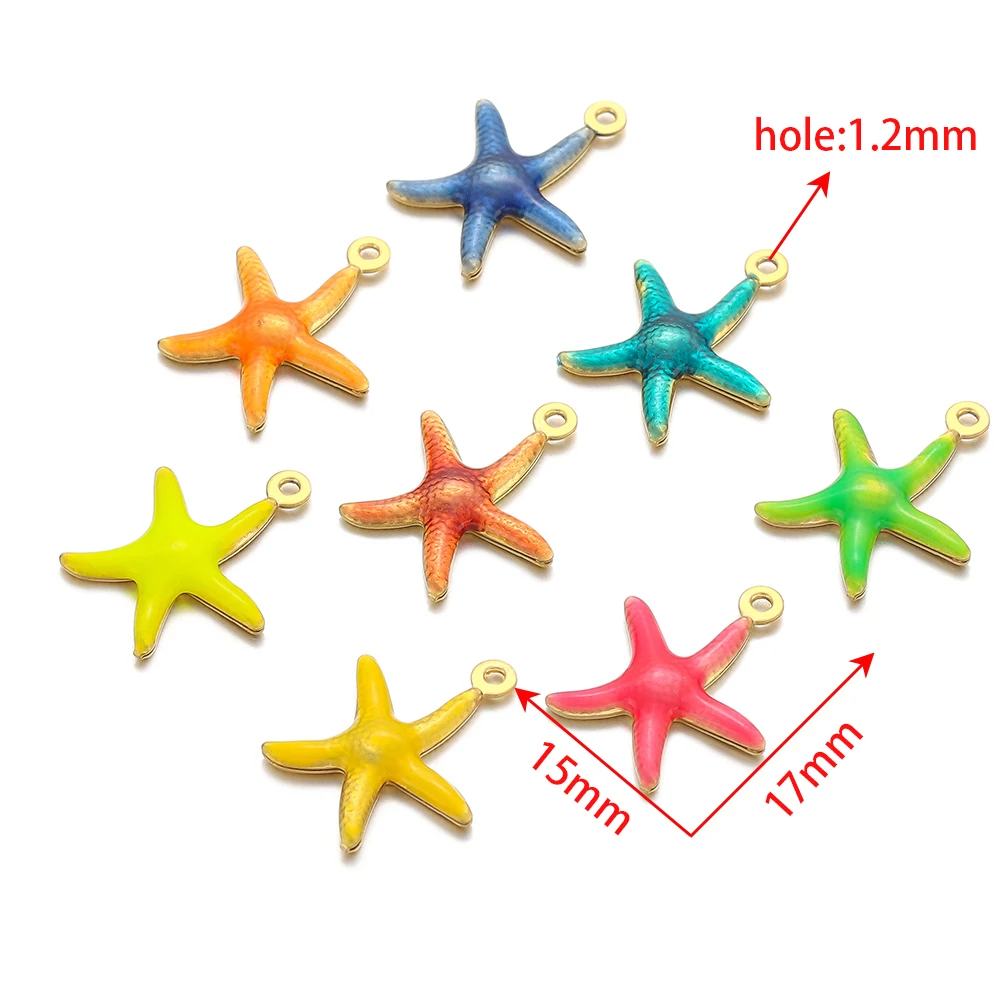 20pcs/Lot Stainless Steel Embossing Single Side Enamel Starfish Charms Golorful Pendants for DIY Jewelry Making Accessories