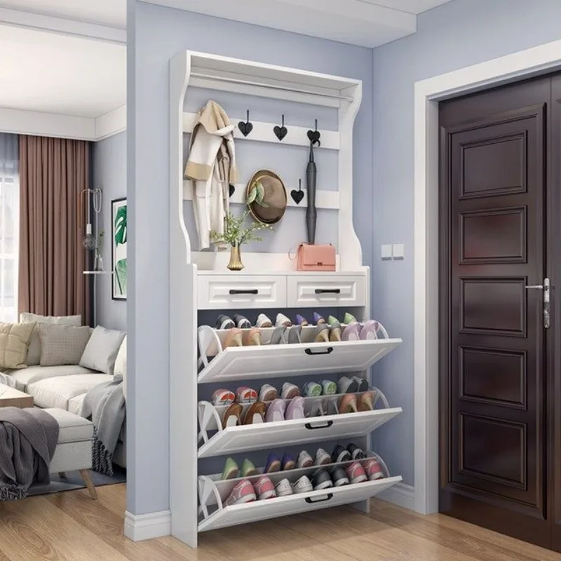 

Tipping bucket shoe cabinet with drawer large capacity space saving storage shoe rack