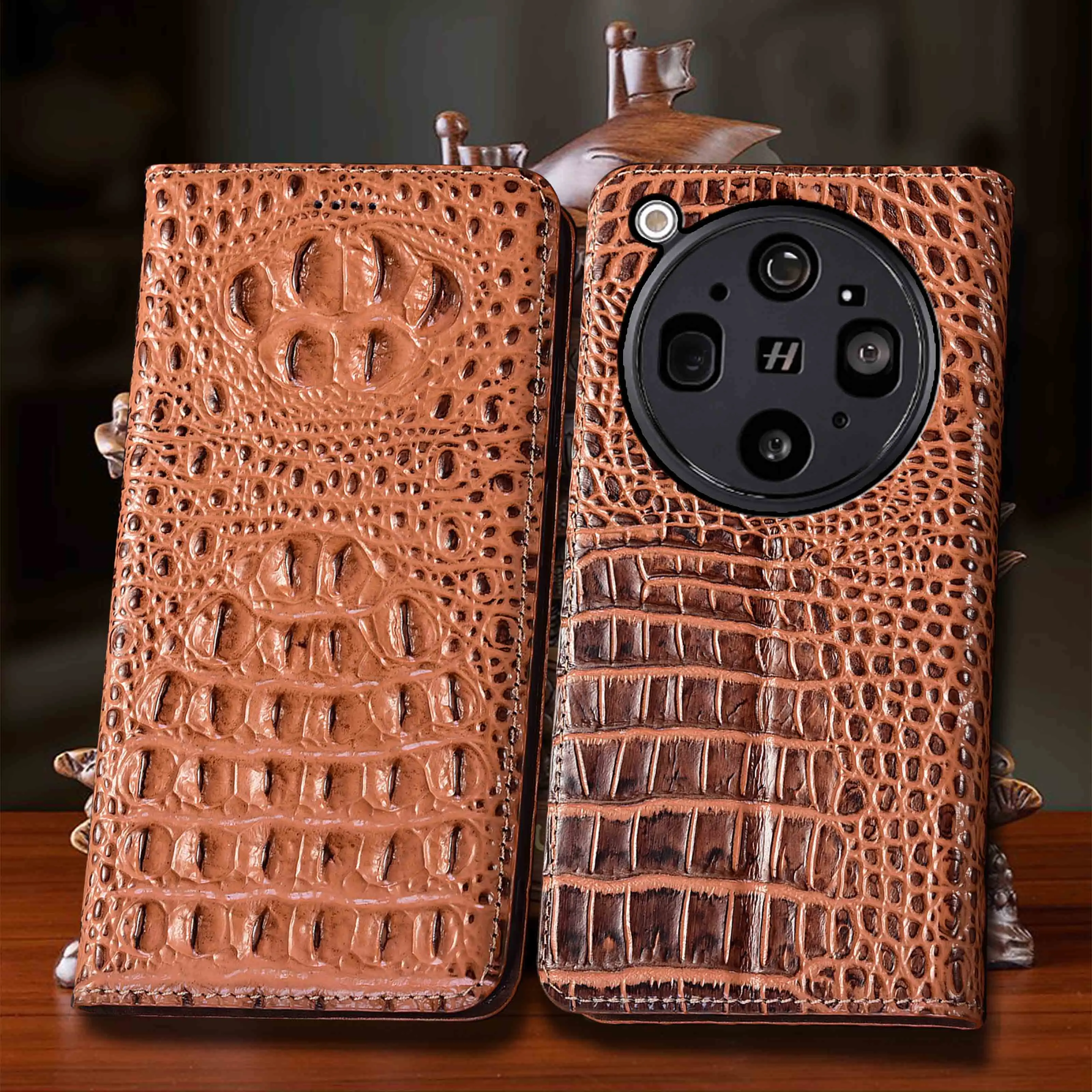 For OPPO Find X X2 X3 X5 X6 X7 X8 X8S X9 Pro Plus Ultra Lite Crocodile Claw Pattern Of Genuine Leather Flip Phone Case Cowhide