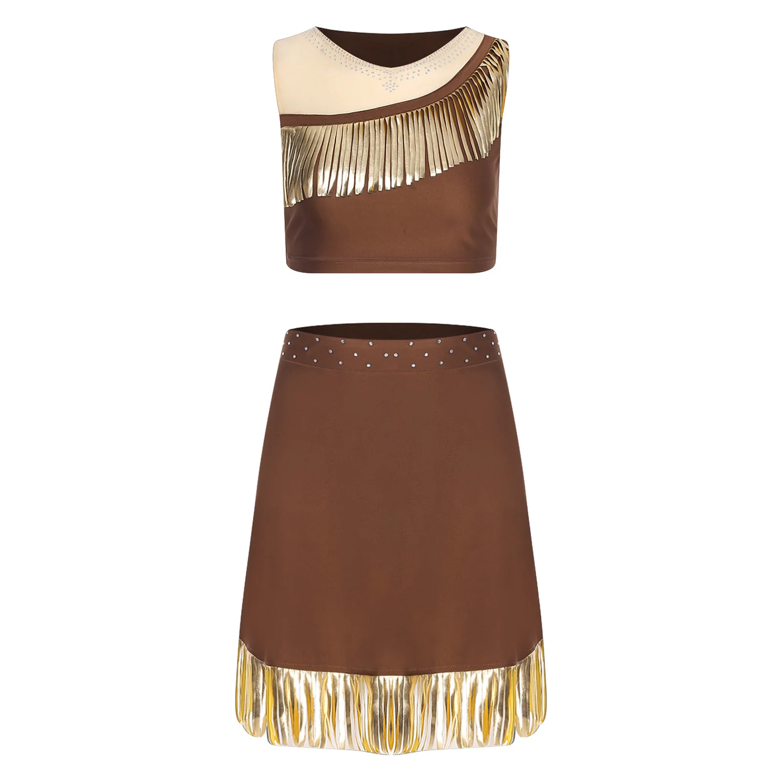 

Women Indian Indigenous Costumes Native Americans Halloween Cosplay Aboriginal Outfit Hunter Sleeveless Crop Top And Miniskirt