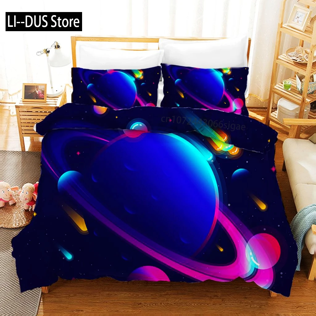 

Starry Sky Duvet Cover Set Blue Orange Galaxy Starry Sky Theme Twin Bedding Set Microfiber Double Queen King Size Quilt Cover