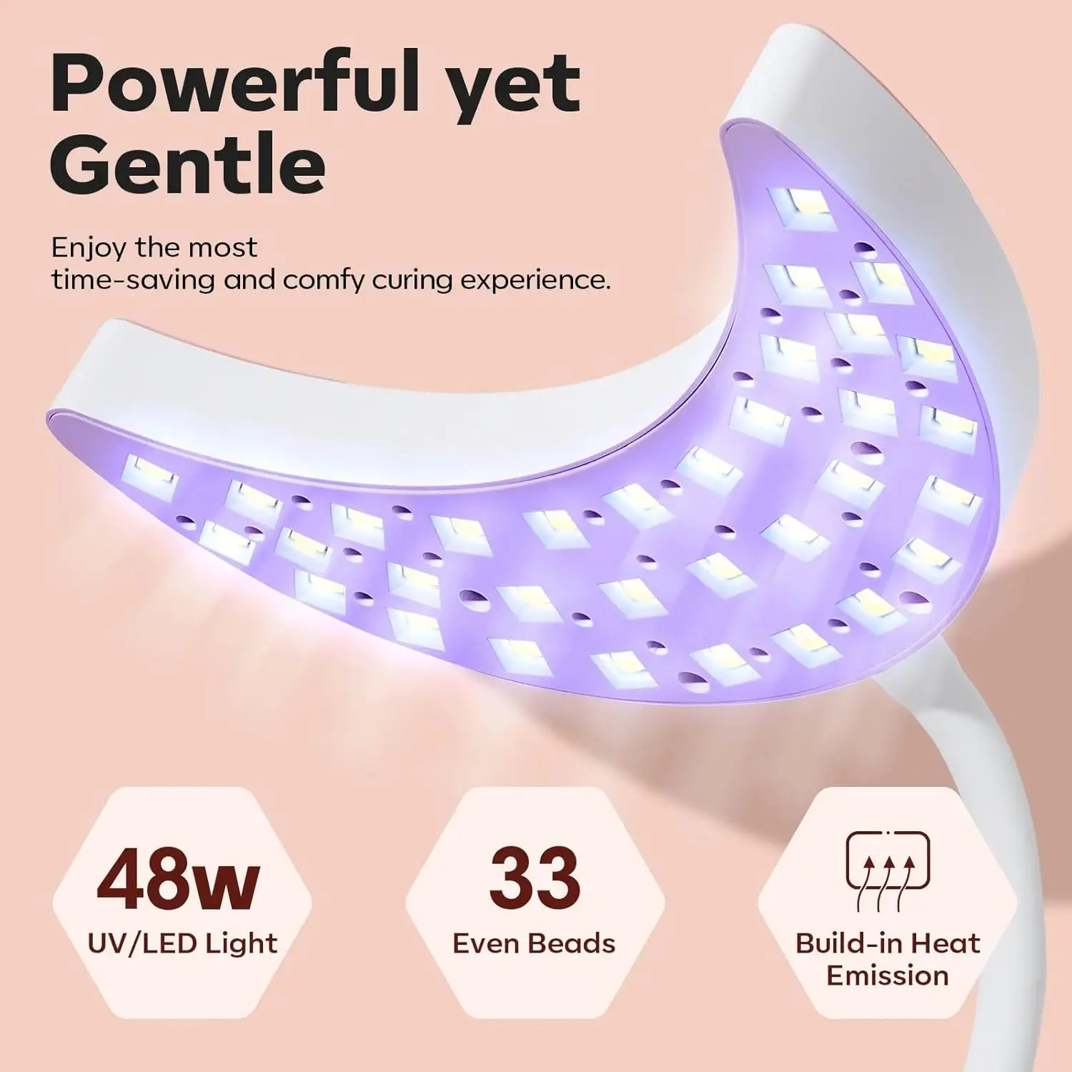 مصباح أظافر LED بالأشعة فوق البنفسجية، ضوء أظافر جل معقوفة، 48 وات مع 3 مؤقتات وشاشة LCD