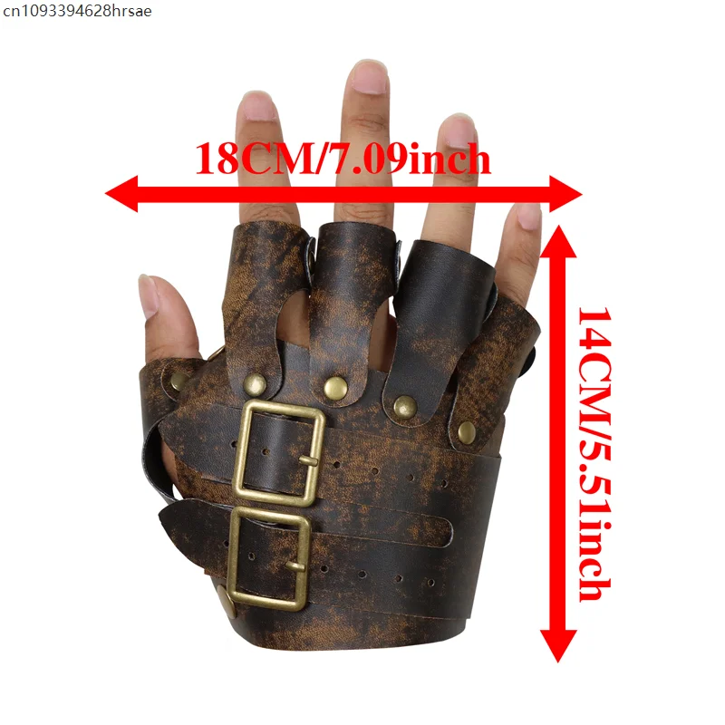Medieval Viking Knights Wristband PU Leather Gloves Steampunk Fingerless Mitten Renaissance LARP Samurai Role Play Cosplay Props